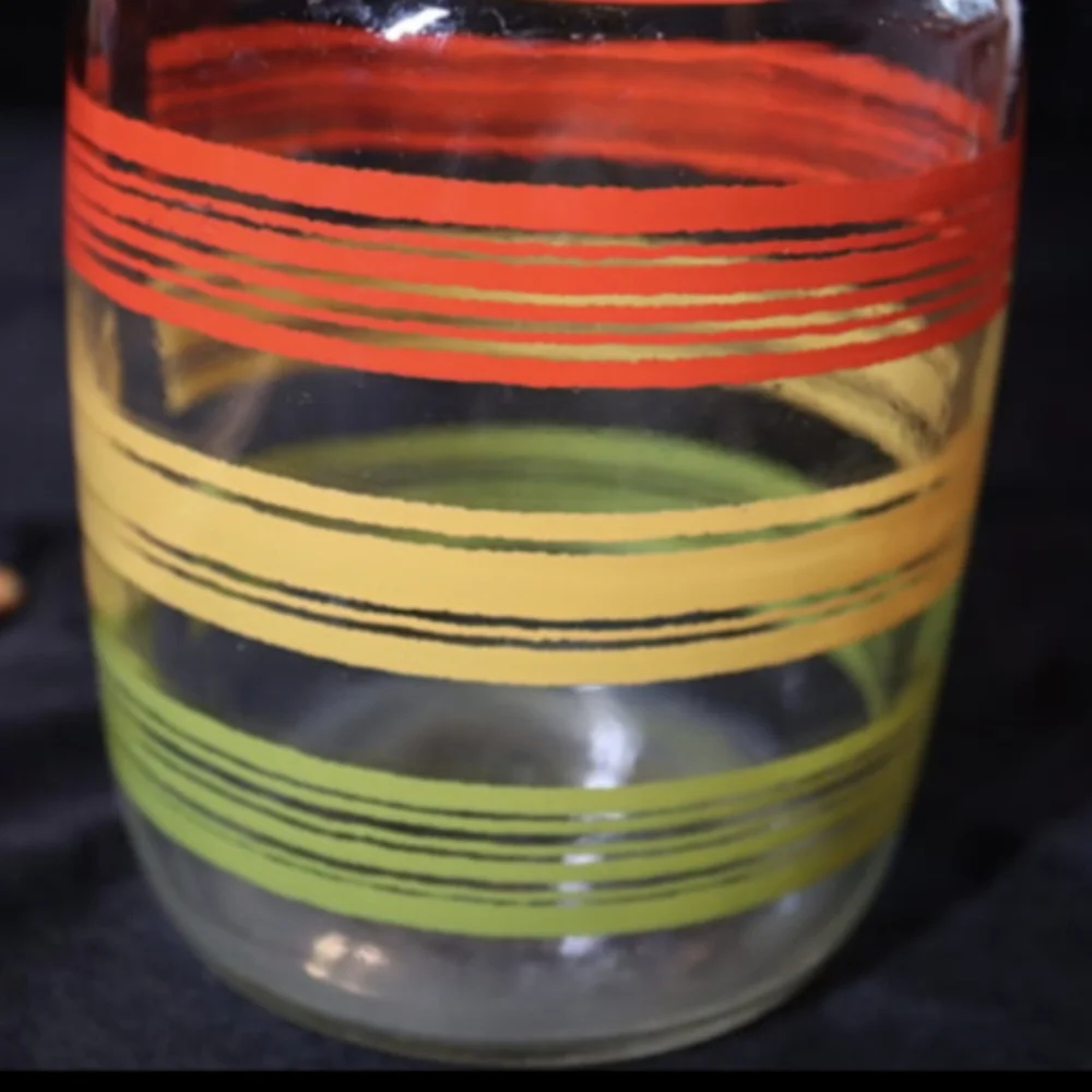 Vintage Decanter/Carafe Red, Yellow, And Green Striped 7.75